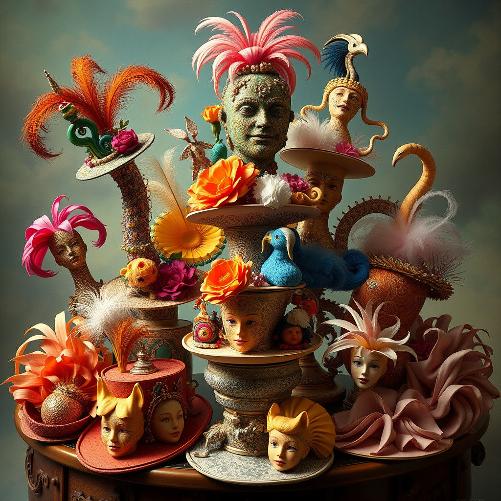 Surreal Hat Collection in Dreamlike Setting