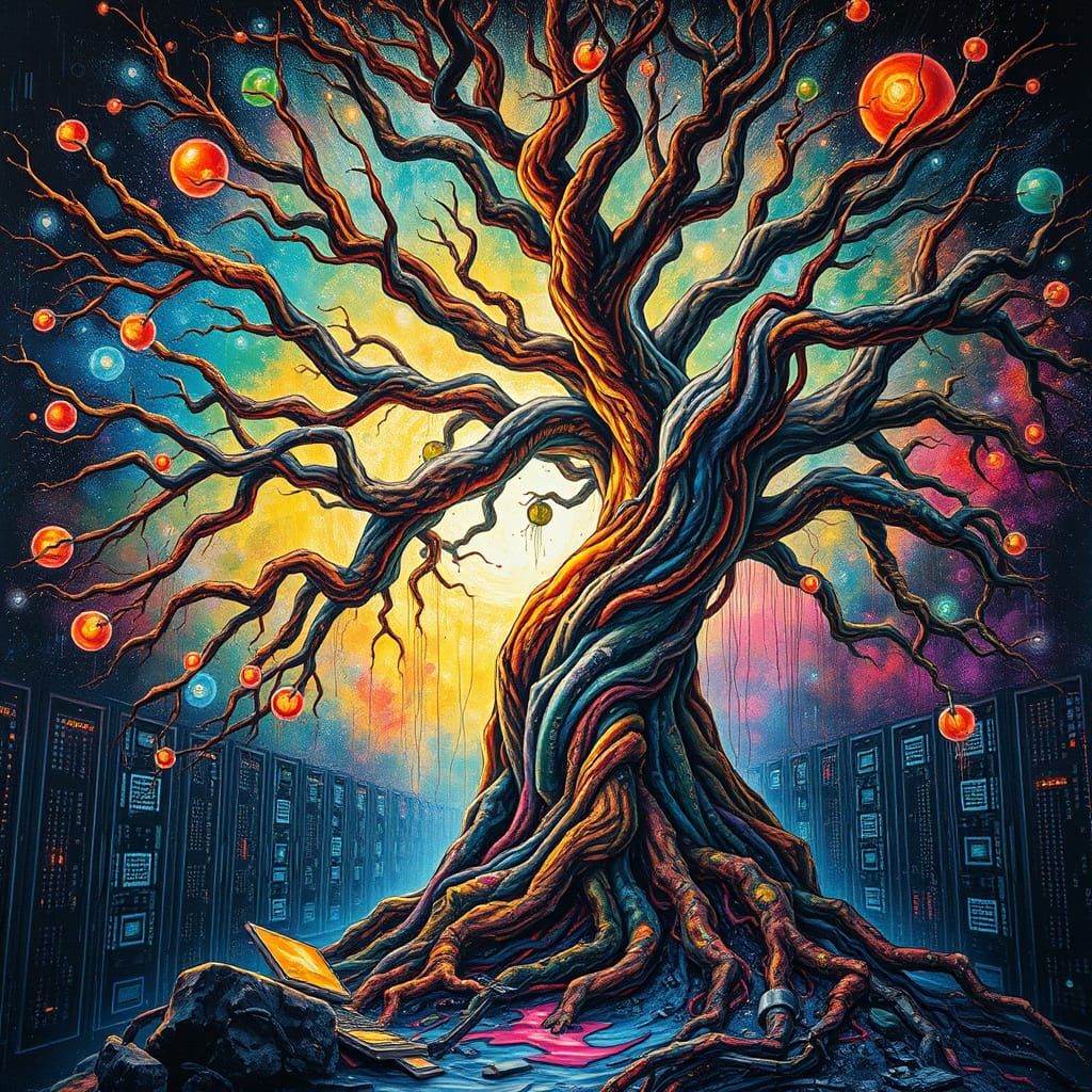 Digital Cosmos Tree: Detailed Matte Painting