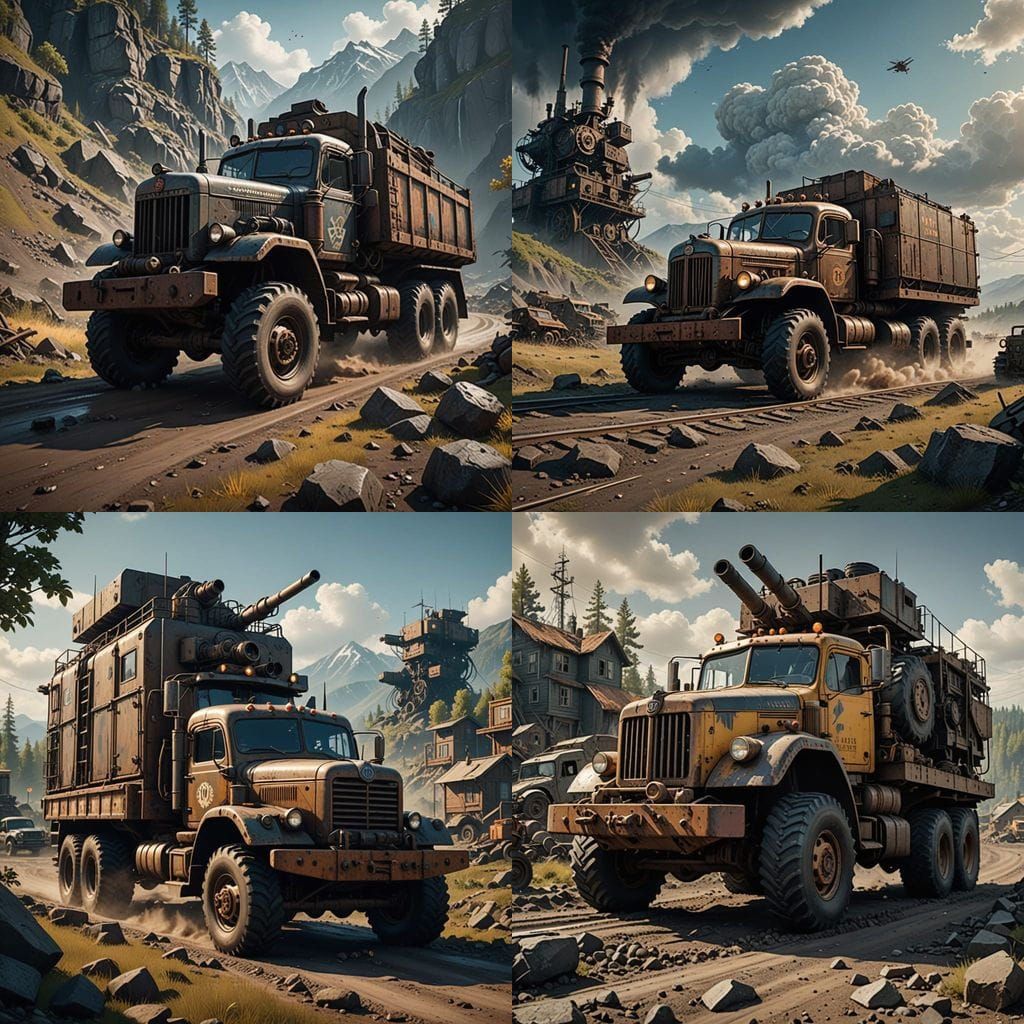 Diesel-Punk Armored War Truck in Muddy Terrain