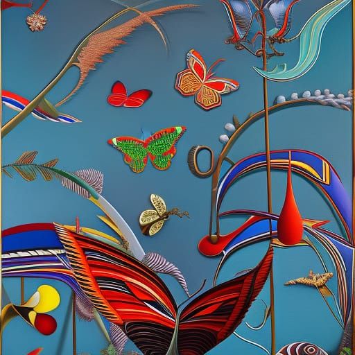 Butterfly-Birds of Paradise in Surreal Expressionist Style