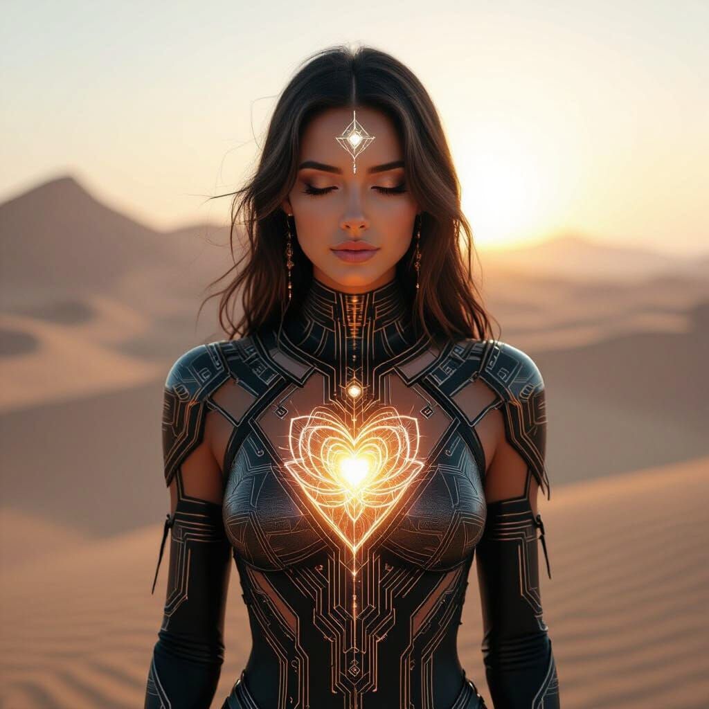 Mystic Woman in Geometric Circuitry Outfit