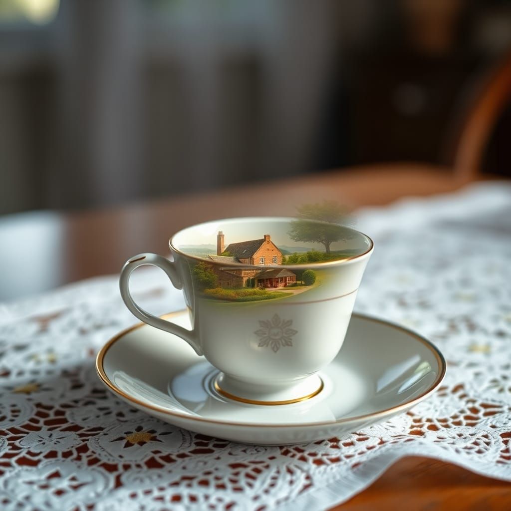 English Village Double Exposure in Teacup
