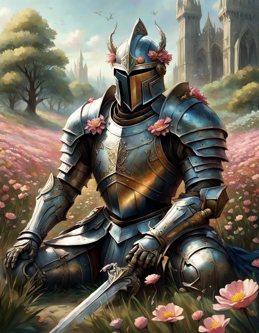 Gothic Fantasy Warrior Bows to Spring's Beauty