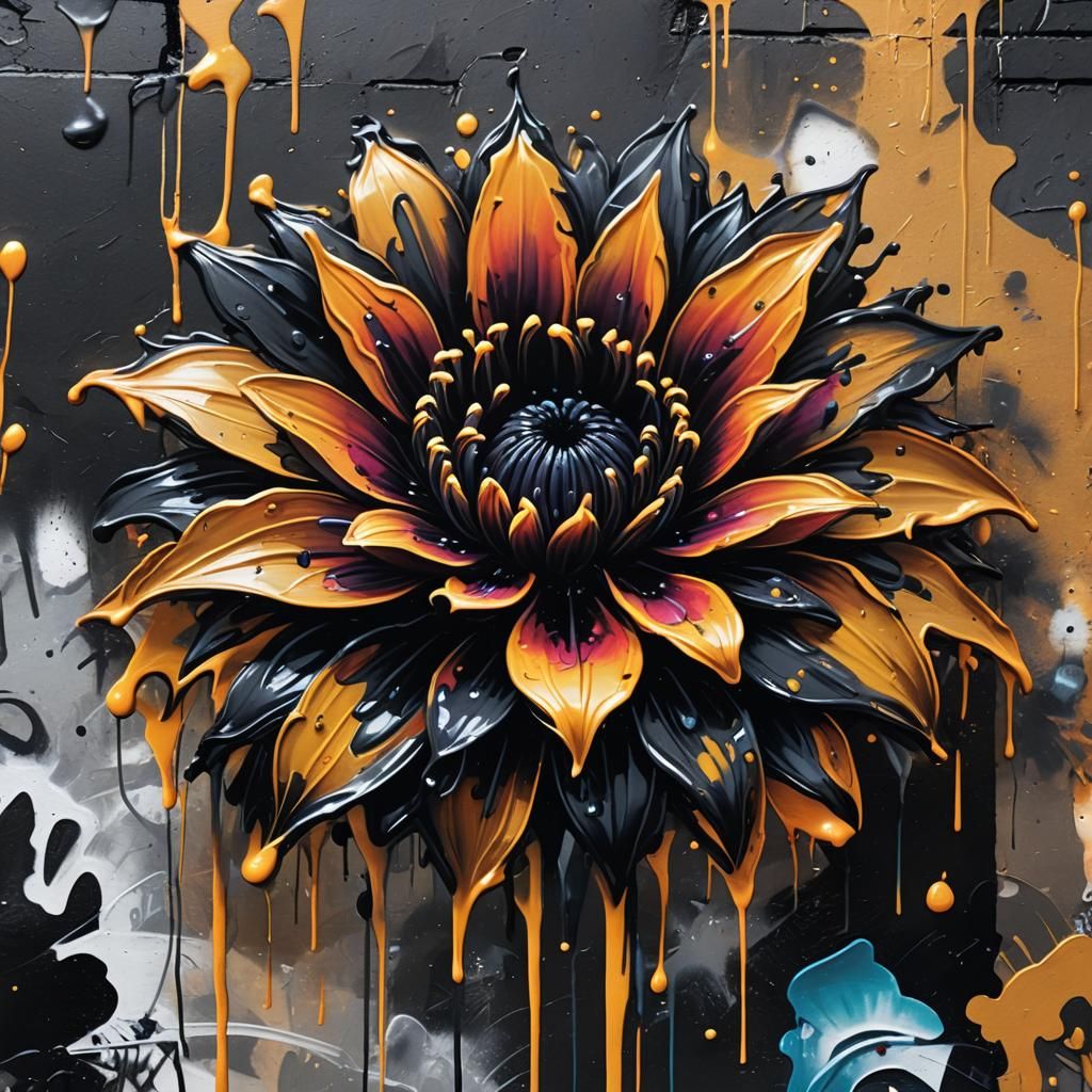 Graffiti Art: Black Flower in Urban Alleyway