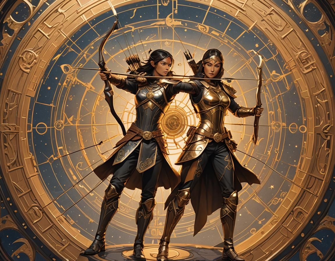 Archer in Golden Light with Zodiac Wheel