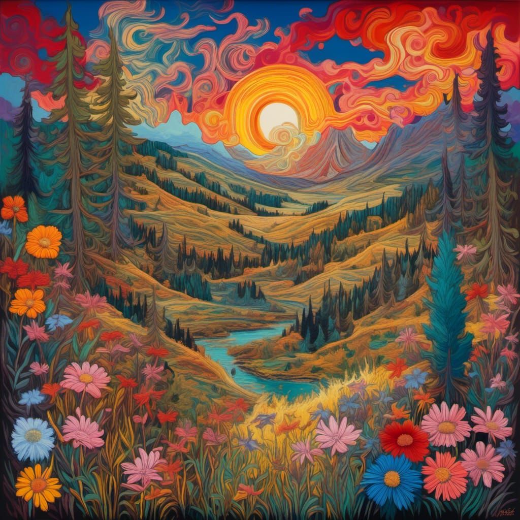 Floral Landscape in Maximalist Klimt-Inspired Style