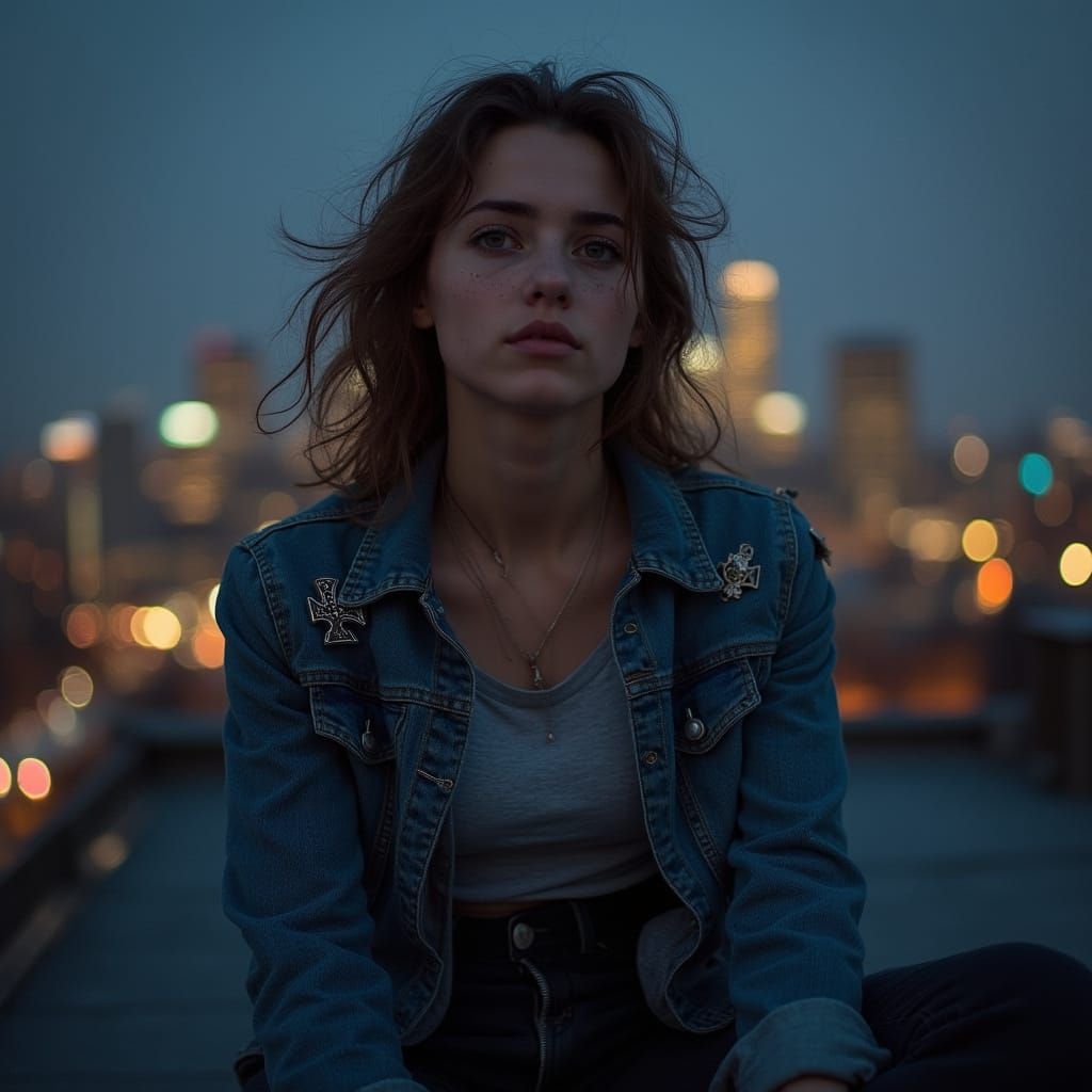 Mysterious Woman Contemplates Boston Skyline