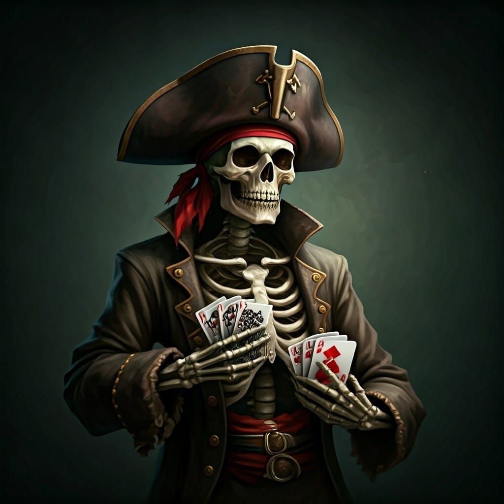 Pirate Skeleton Gambles in Card Game