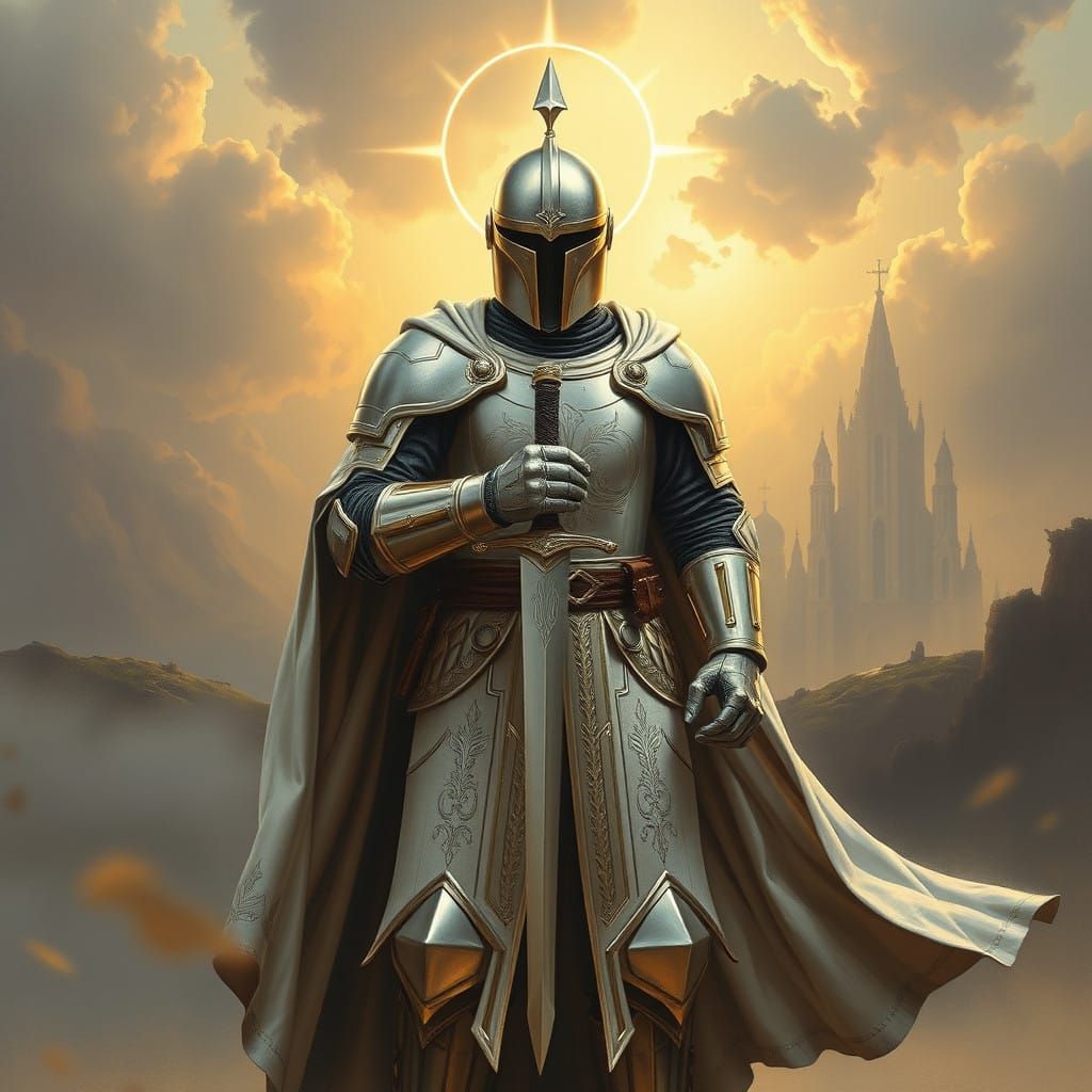 Magnificent Mandalorian Templar Knight in Pearlescent White...