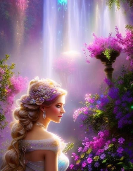 Ethereal Elf Cultivating Roses in Moonlight