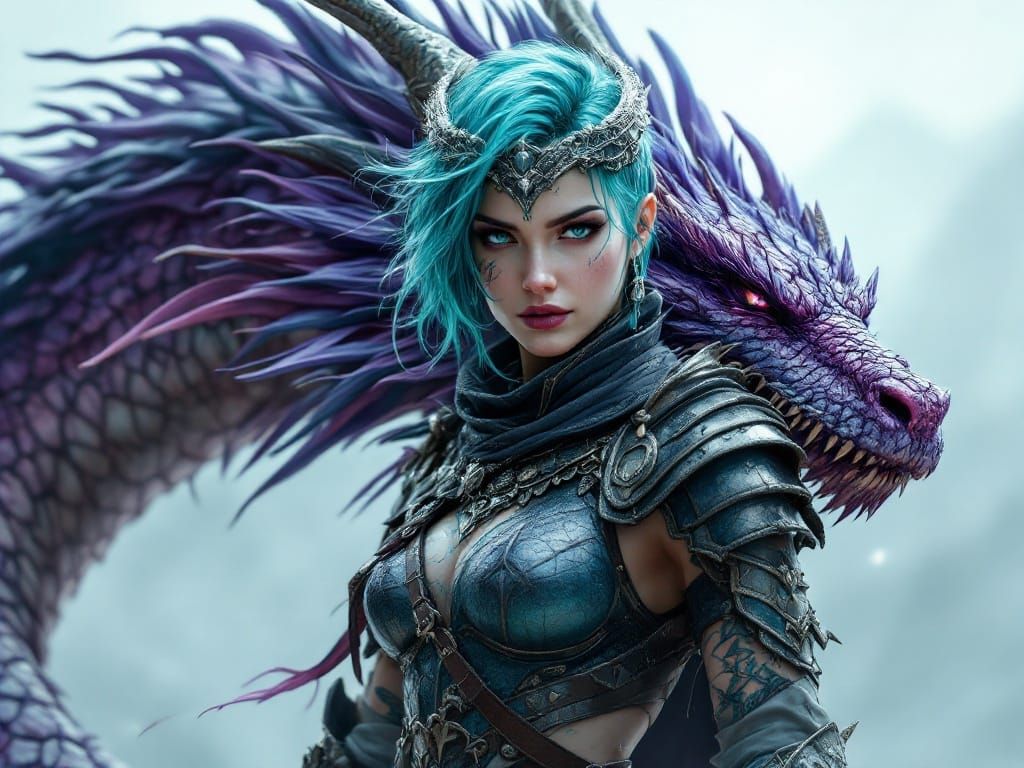 Cyberpunk Warrior with Dragon in Full Armor