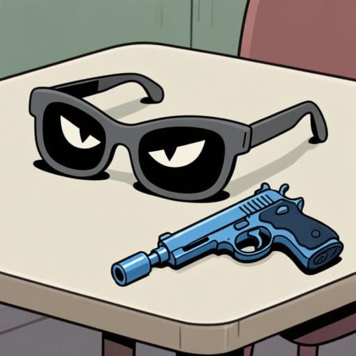 Macho Sunglasses and Pistol in Cartoon Style