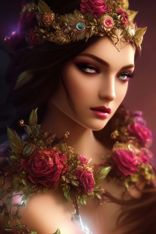 Crab Queen Portrait in Steampunk Floral Setting