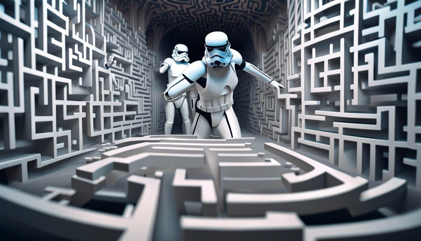 Stormtrooper Trapped in a Surreal 3D Labyrinth
