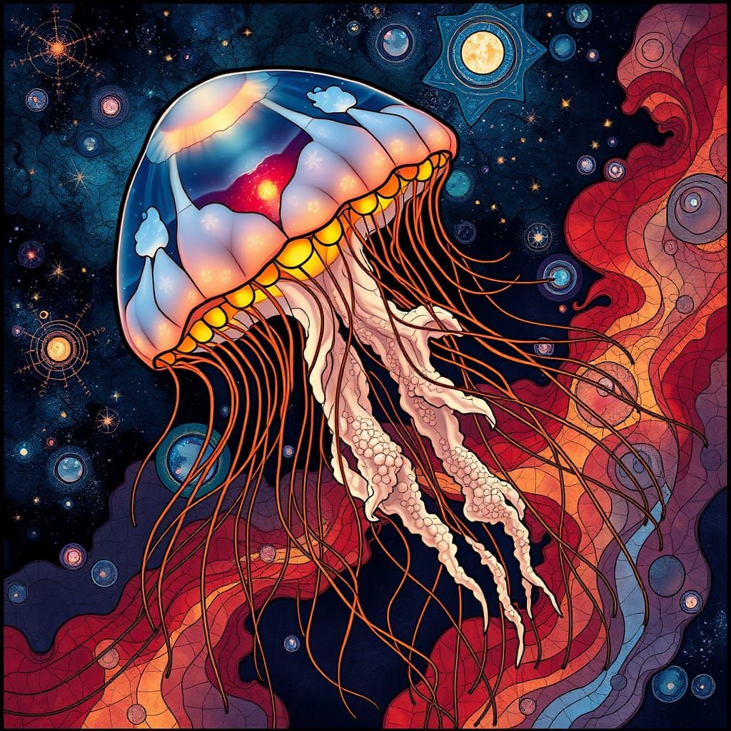 Cosmic Jellyfish Drifts Through Deep Ocean in Stained Glass ...