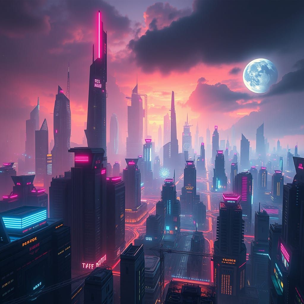 Cyberpunk Metropolis Dreamscape in Vibrant Extraterrestrial...