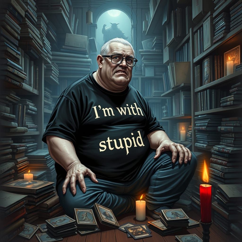 Gothic Card Game Shop in a Moody, Dark Illustration Style