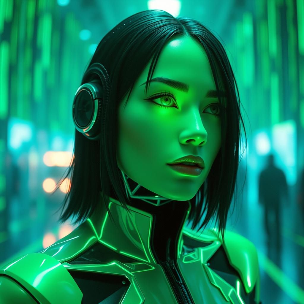 Cyberpunk Woman in Luminescent Matrix Digital Space