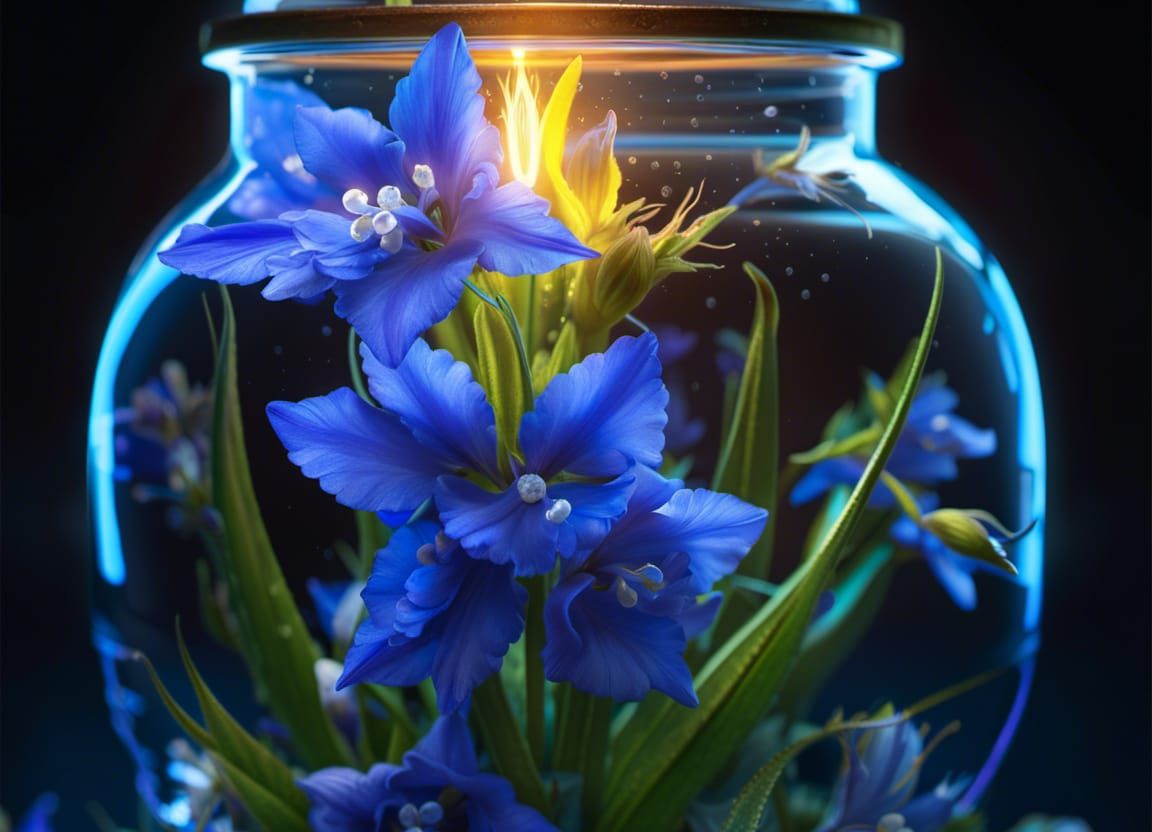 Bioluminescent Crystal Blue Delphinium: A Digital Matte Pain...