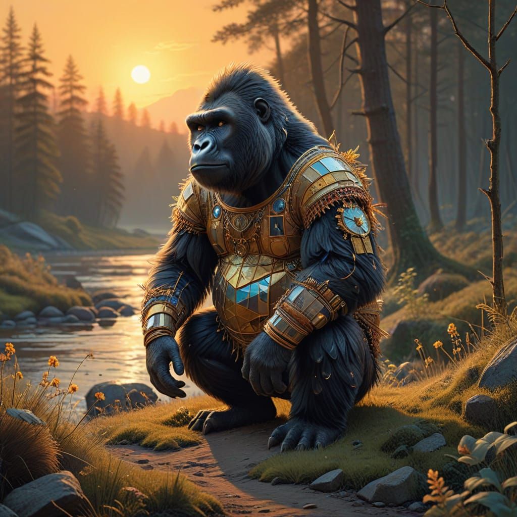 Vibrant Patchwork Gorilla Radiates Magical Wonder