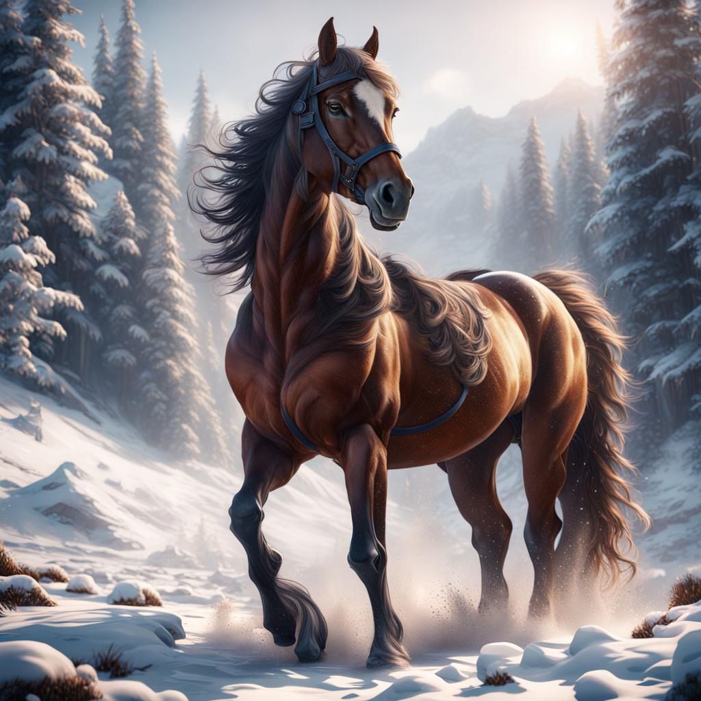 Horse in Snow: Detailed Matte Painting
