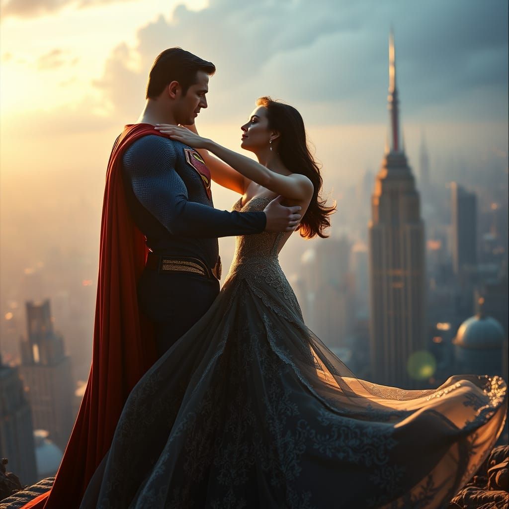 Lois Lane in a Kryptonian Gown Dances with Superman Amidst a...