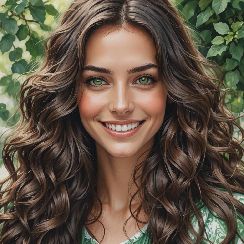 Smiling Brunette Girl with Green Eyes Portrait