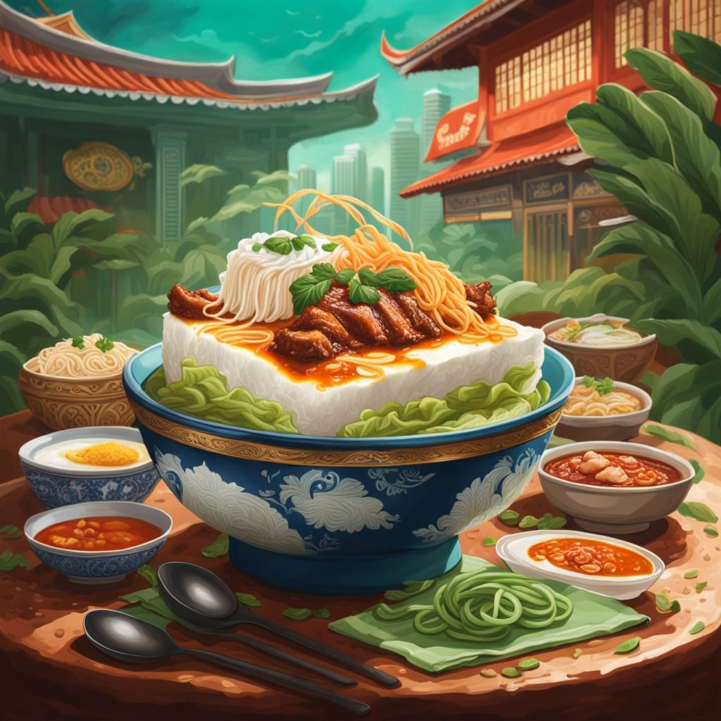 Singaporean Food Theme World in Splash Art Style