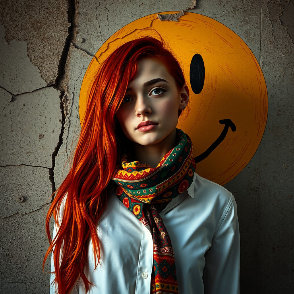 Melancholy Woman with Smiley Face, Evocative Photography
