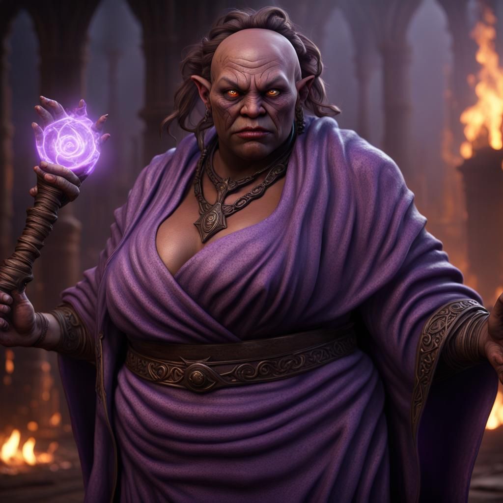 Ogre Warlock Casting Purple Spell in Unreal Engine