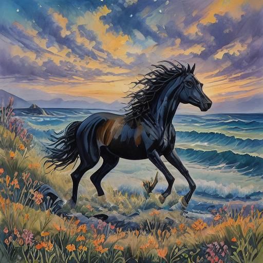 Surreal Ocean Spirals at Midnight in Expressionist Style