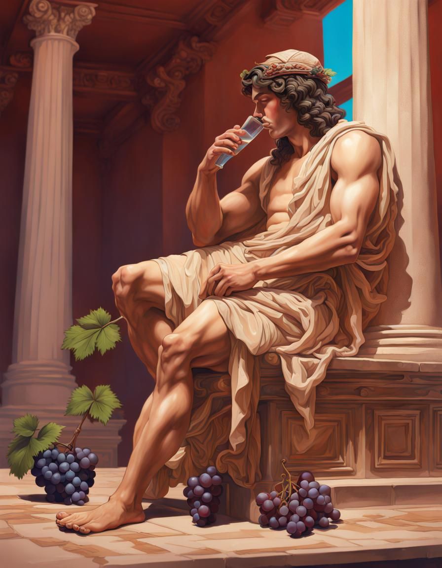 Antinous as Dionysus Sipping Wine, Hyperrealistic Art