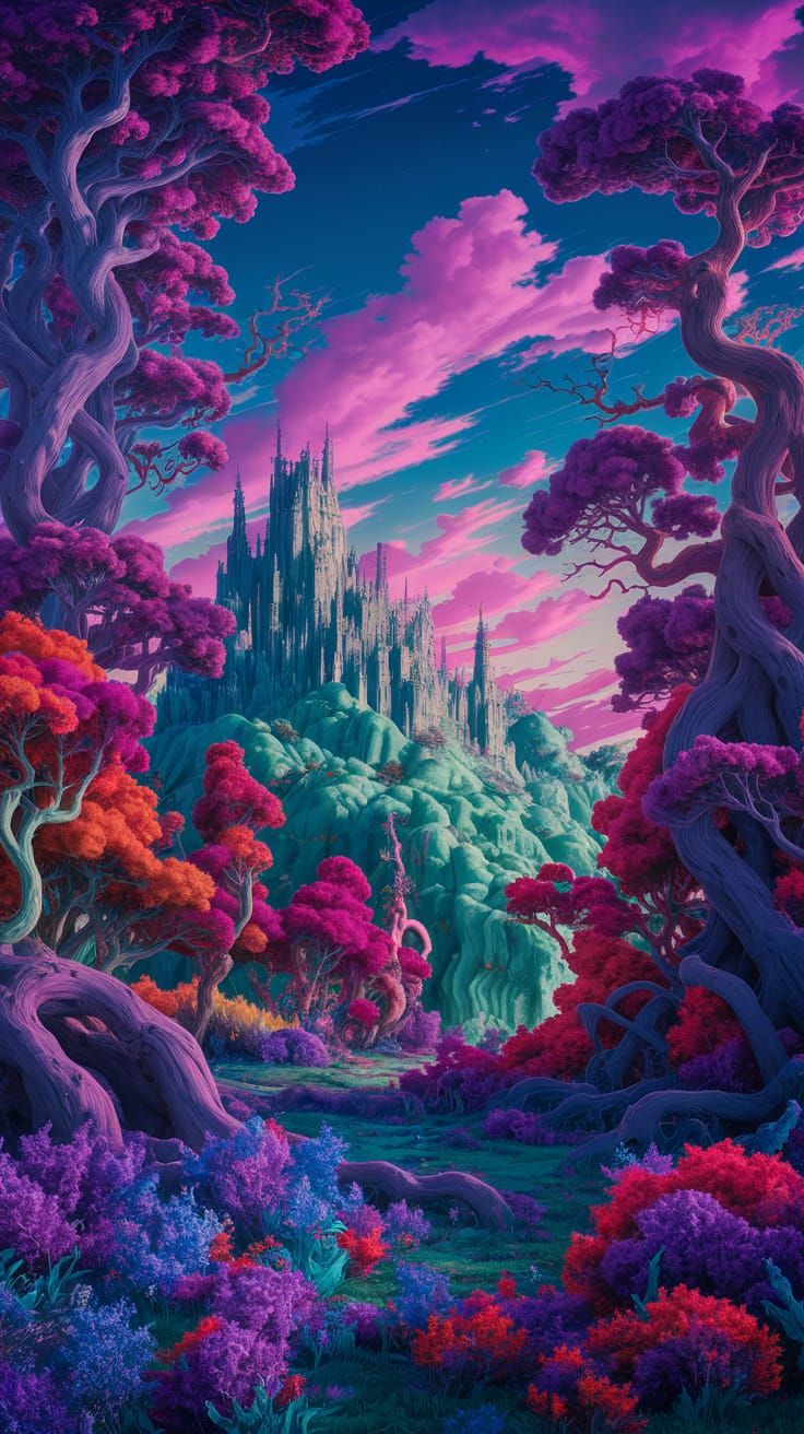 Fantasy World Matte Painting with Lush Forest