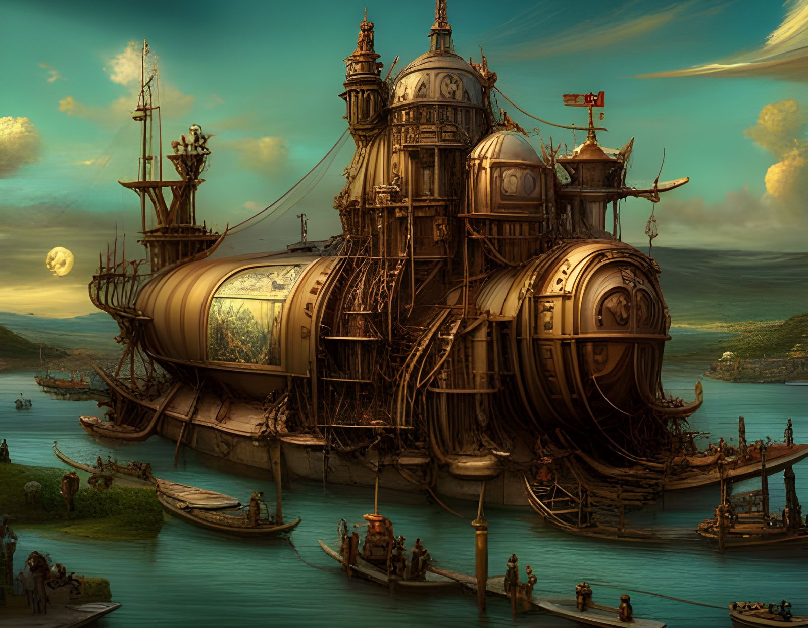 Surreal Submarine Inspired by Hieronymus Bosch in 16K