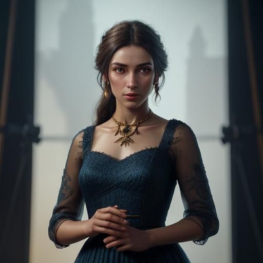 Elegant Brunette in Photo Studio with Cinematic Lighting