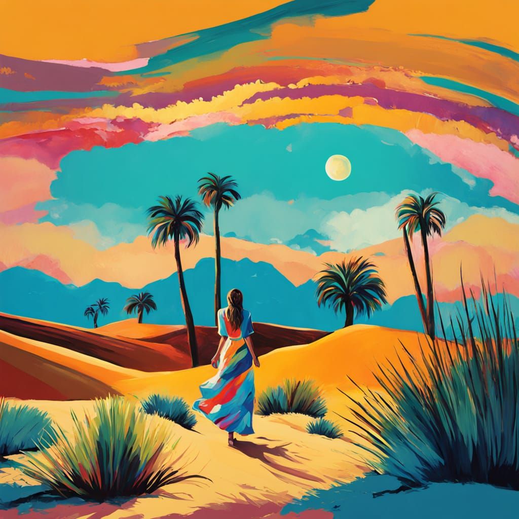 Sahara Desert Woman in Expressionist Impasto Painting