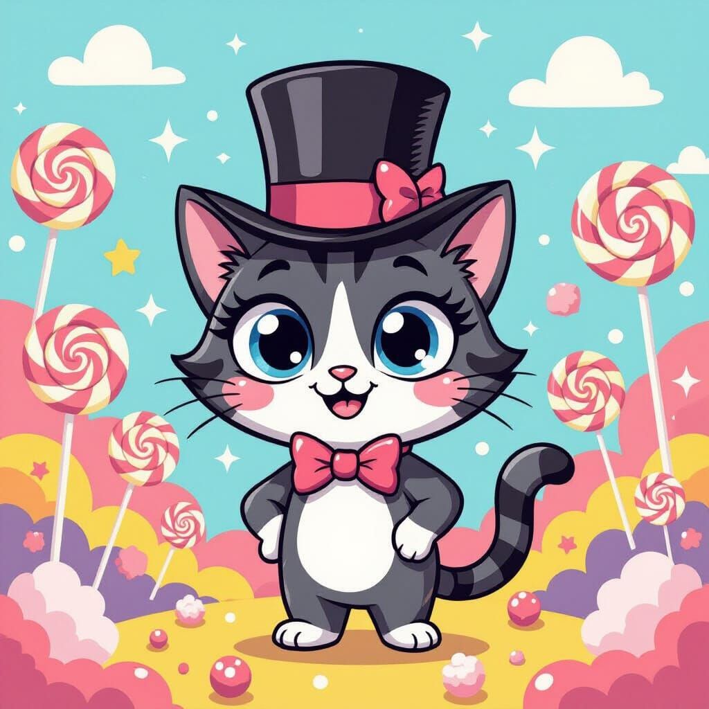 Cartoon Cat in Candy Wonderland: 2D Animated Style