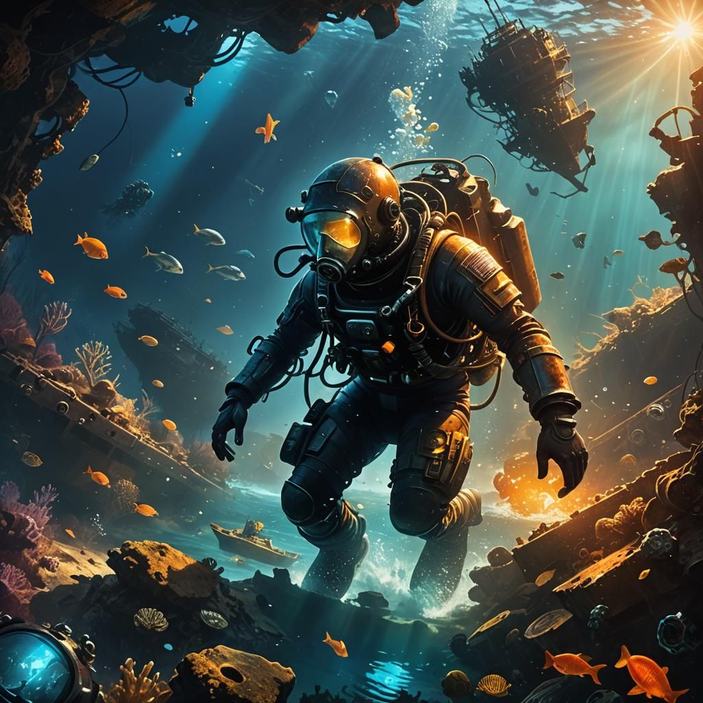 Diver Explores Shipwreck in Mysterious Ocean