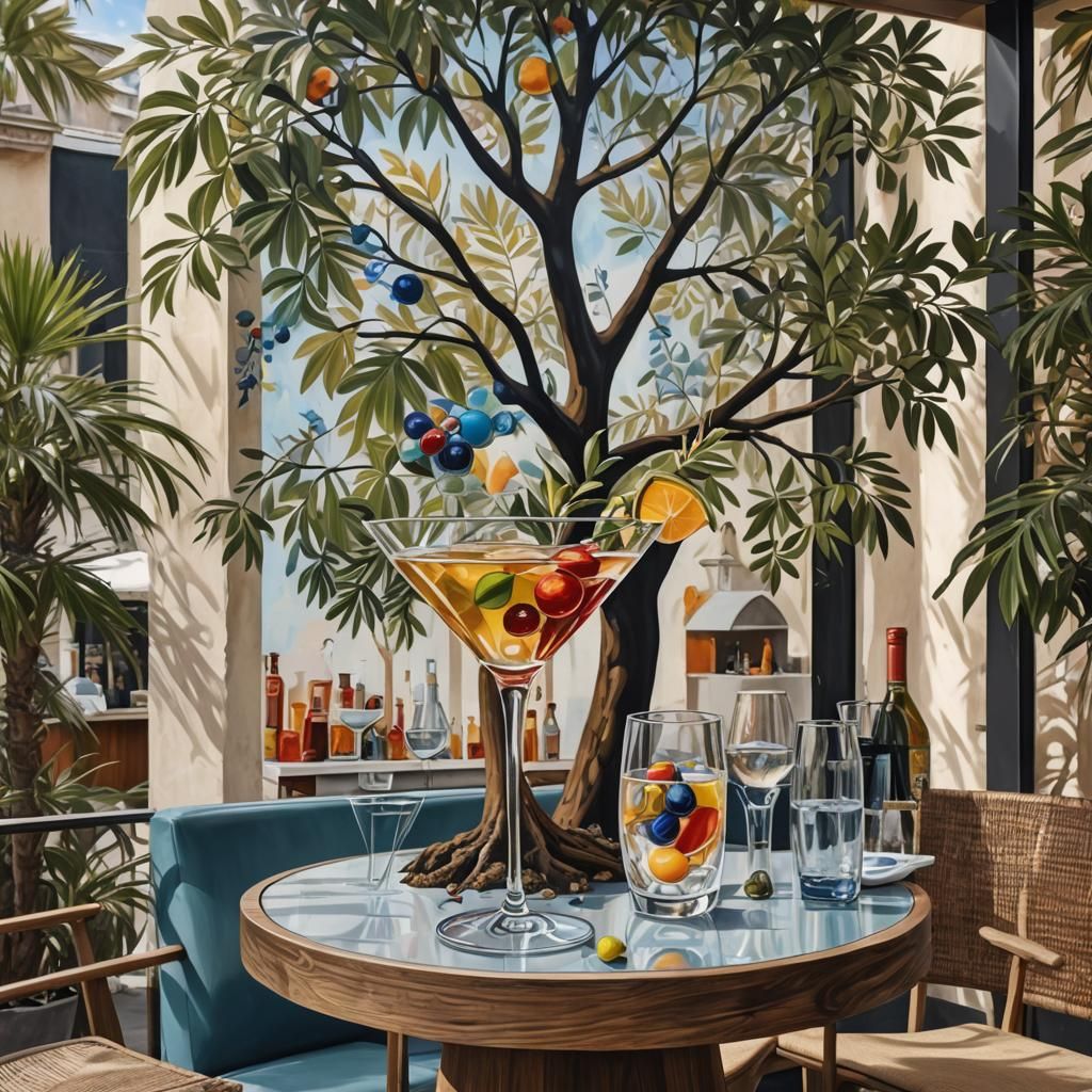 Exotic Vegetal Fresco for Chic Restaurant Terrace