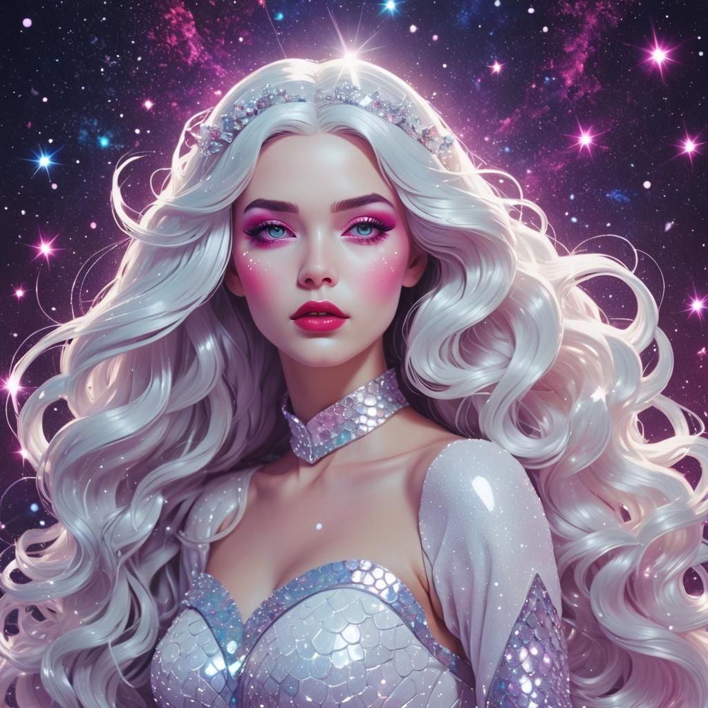 Snow White Space Mermaid with Synthwave Neon