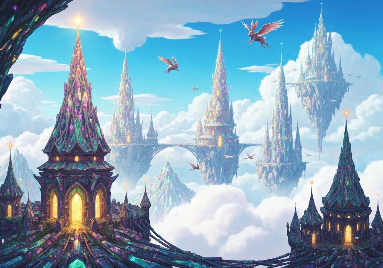 Arcanepunk Floating City with Winged Rabbits