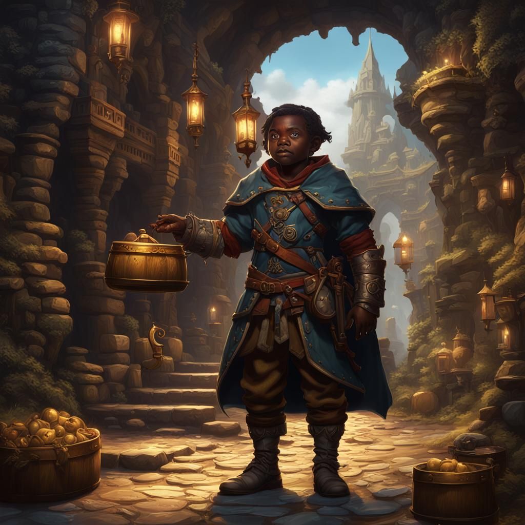 Dark Fantasy Merchant in a Realm of Enchanted Scrolls