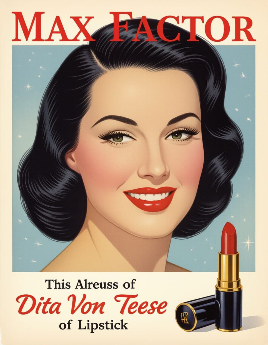 1950s Max Factor Lipstick Ad Featuring a Pin-Up Model