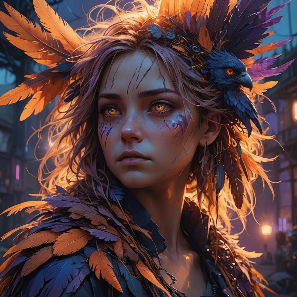 Ethereal Fantasy Art: Feathered Girl Whispering in Shadows