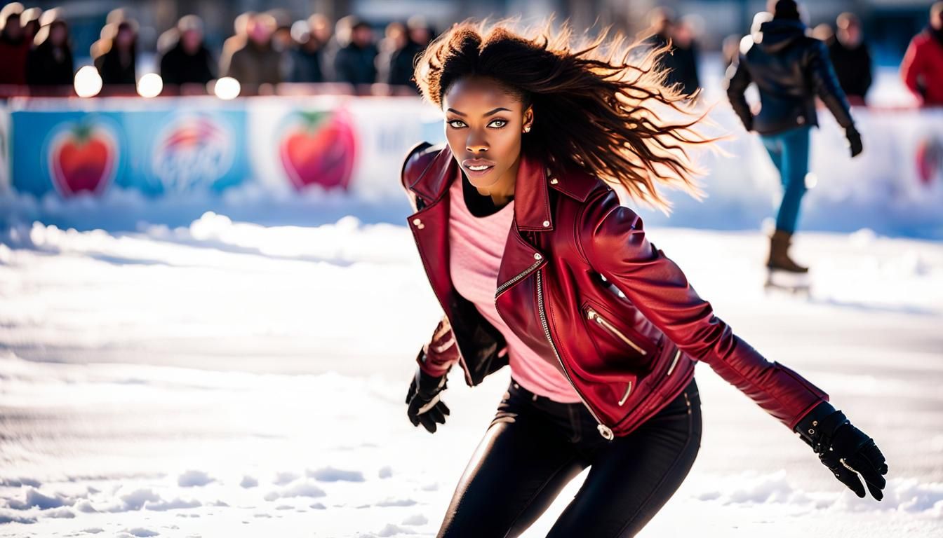 Brunette Girl Skating in Snow, 8K Portrait