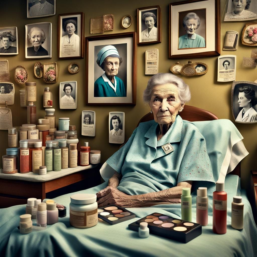 Vintage Photo of Frail Woman in Hospital