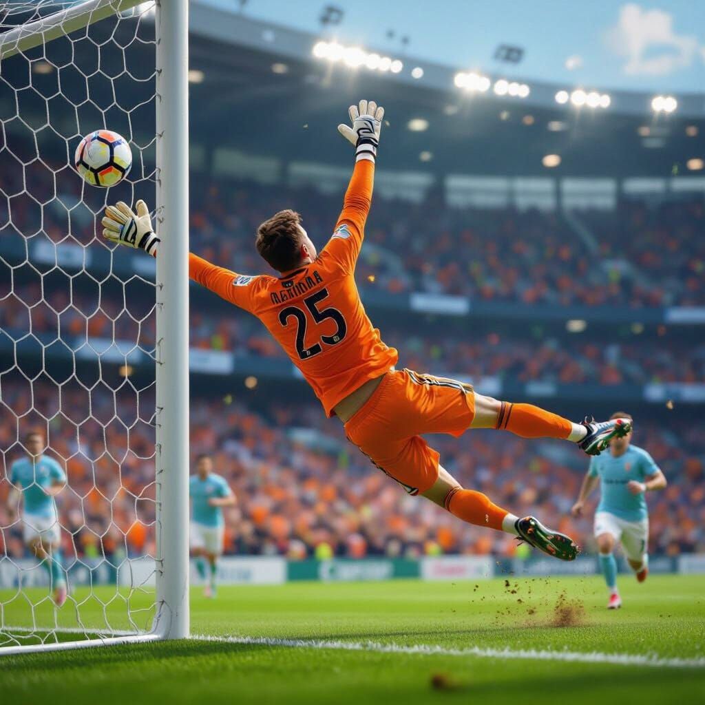 Goalkeeper Makes Flying Save in Dynamic Digital Art