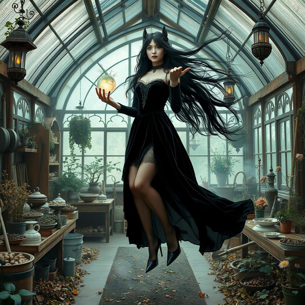 Gothic Princess Enchantress in Vintage Botanical Wonderland