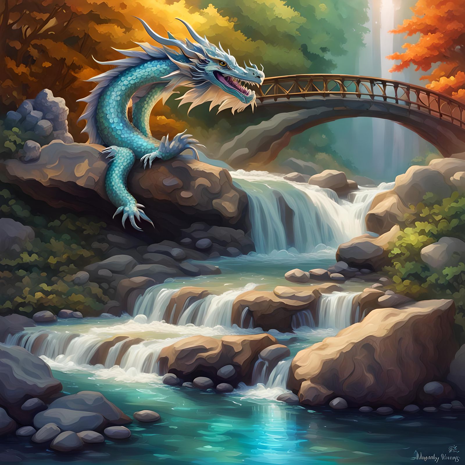 A babbling brook, with crystal clear water cascading over sm...