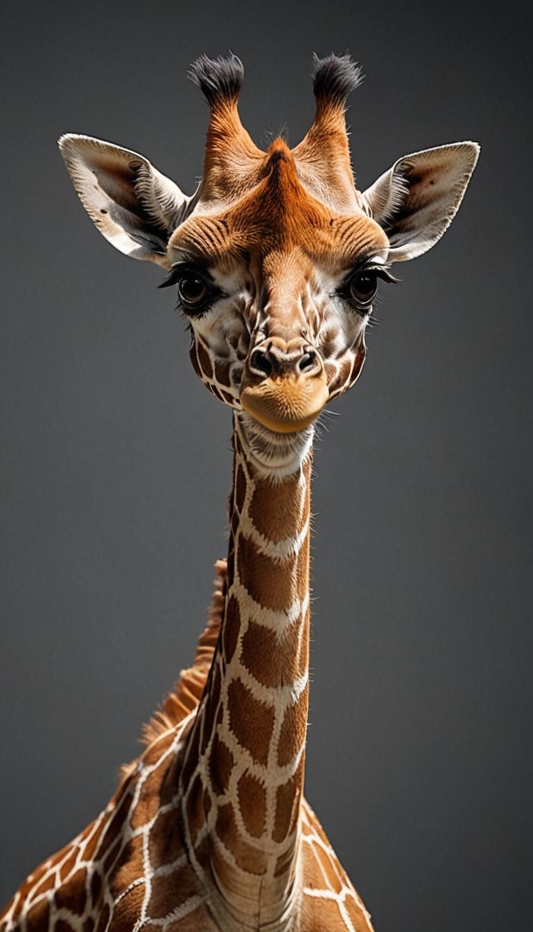 tiny giraffe, cute and adorable, with big eyes.